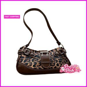 Leopard Print Faux Leather Shoulder Bag Top Handle Hobo Purse